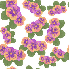 Pink purple flowers with green leavs seamless pattern