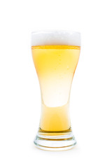 beer in a glass on white background