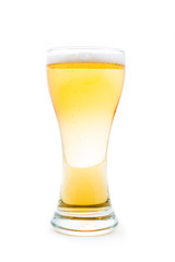 beer in a glass on white background