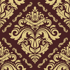 Seamless classic brown and golden pattern. Traditional orient ornament. Classic vintage background
