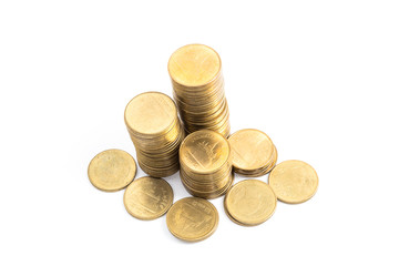 gold coin stack isolated on white background