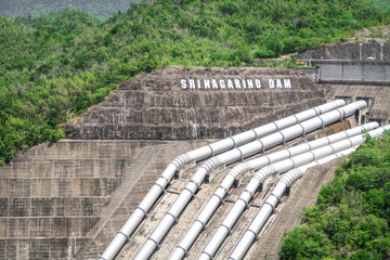 The hydroelectric power generation at the Srinakarin Dam at Kanchanaburi, Thailand.