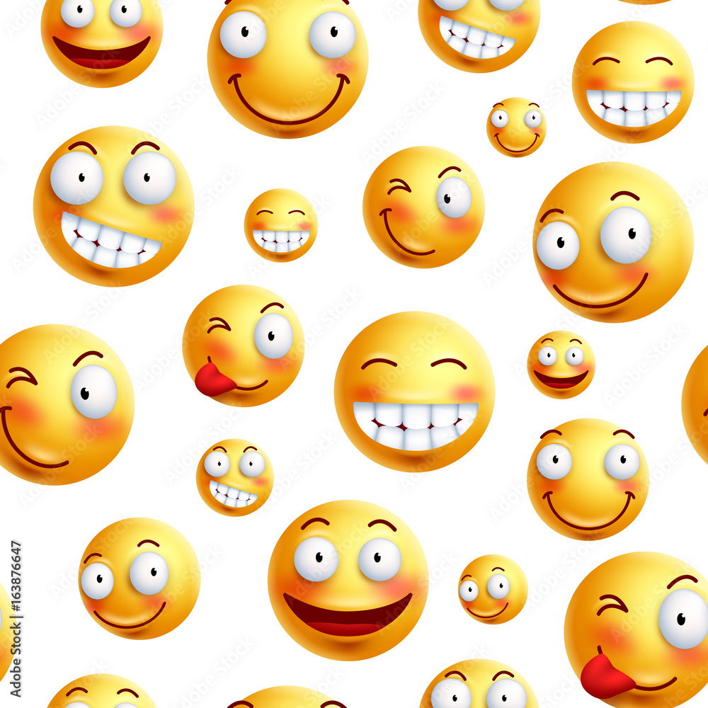 Poster smiley face pattern vector background. continuous, endless or seamless smileys pattern with funny fa