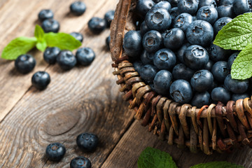 Fresh blueberries in basket, close-up