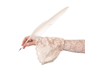 Vintage hand writing with quill feather