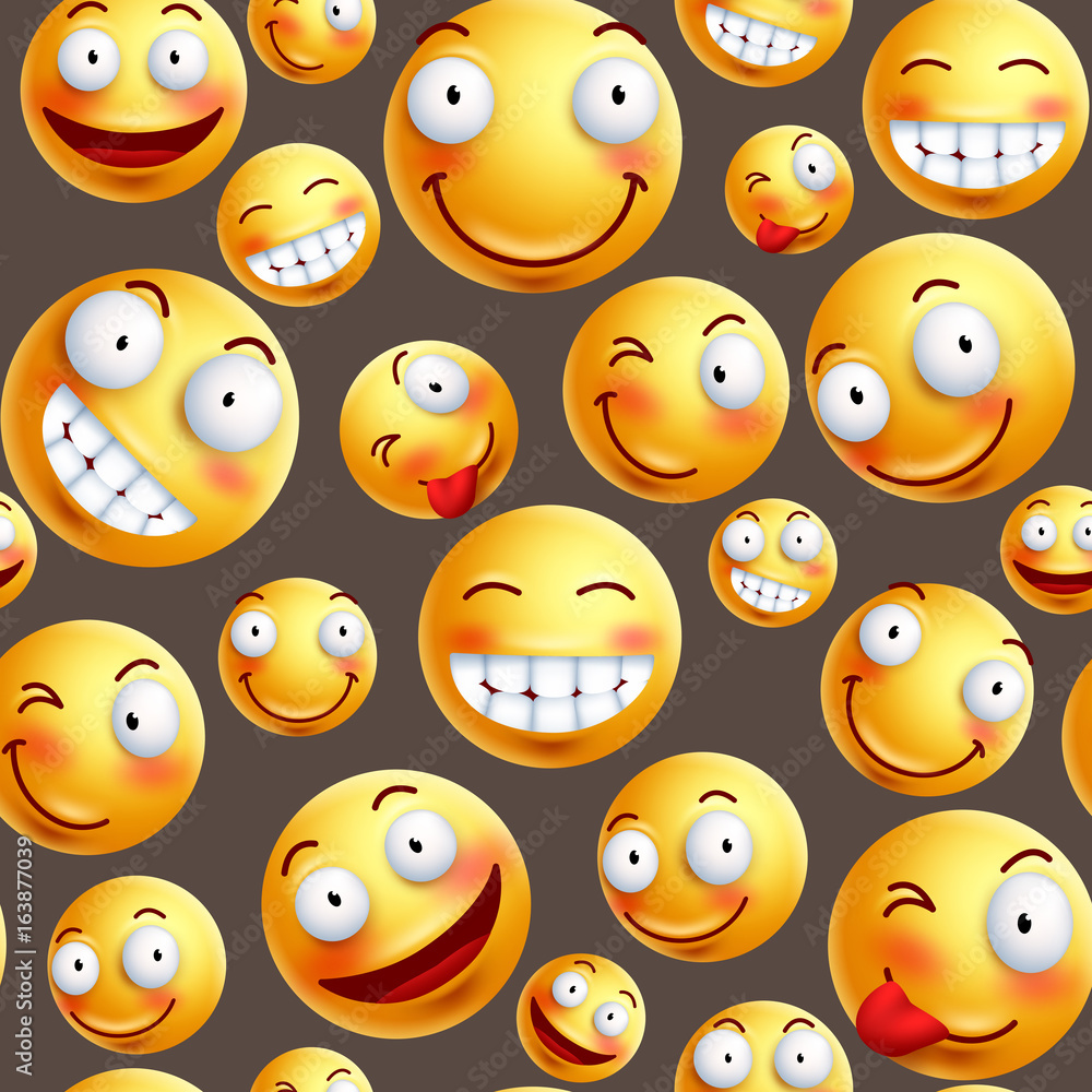 Poster smiley pattern vector background with continuous or seamless happy facial expressions of yellow smil