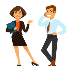 Female and male business co-workers isolated on white