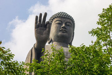 Close-up view of the Great Buddha of Ushiku, Japan. One of the tallest statues in the world