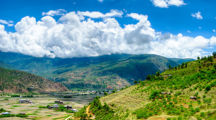 Panorama view to Paro valley in Bhutan