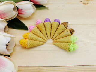 pastel meringue cookies rainbow with mini cone homemade