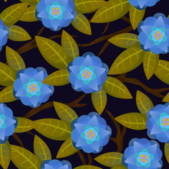 Seamless abstract floral pattern blue for girl