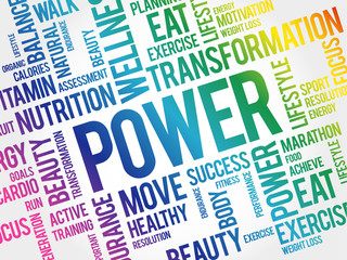 POWER word cloud, fitness, sport, health concept