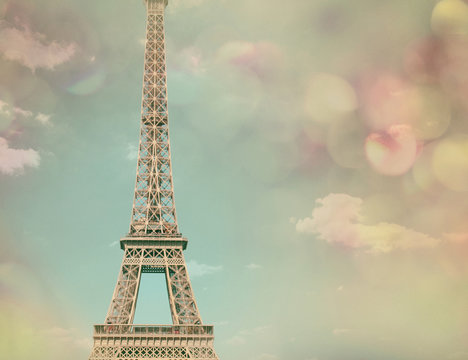 View and Eiffel tower with color background