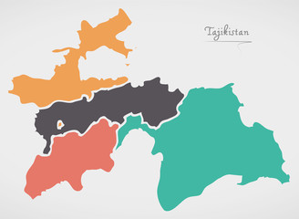 Tajikistan Map with states and modern round shapes