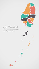 Fototapeta na wymiar Saint Vincent and the grenadines Map with states and modern round shapes