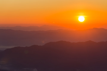Sunset scene with silhouette mountain at Doi Luang Chiang Dao, Chiang Mai Province, Thailand