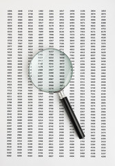 magnifying glass and document with figures