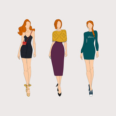 Hand drawn fashion models. Vector illustration concept.