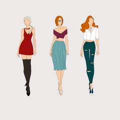 Hand drawn fashion models. Vector illustration concept.