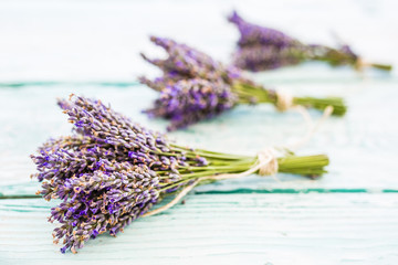 Lavender herbs on the wooden table.