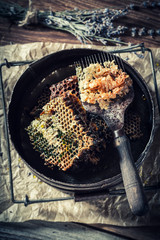 Rusty beekeeper tools in rustic wooden workshop