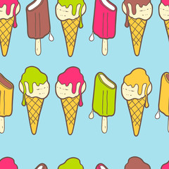 Vector seamless summer pattern with color ice-creams. Bright cut