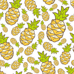 Vector seamless summer pattern with color pineapple. Bright cute
