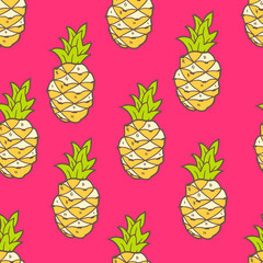 Vector seamless summer pattern with color pineapple. Bright cute