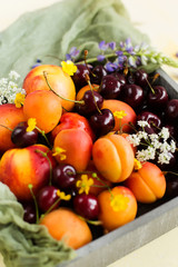Berries and fruit decorated with flowers