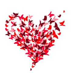 red heart, butterflies,,valentine card