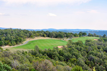 Fototapeta premium Daylight aerial view to golf club in Ruidoso, New Mexico, United states of America.