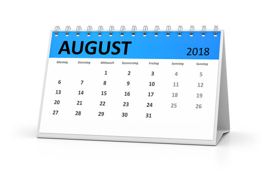 german language table calendar 2018 august