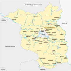 Map of the state of Brandenburg in German language - obrazy, fototapety, plakaty