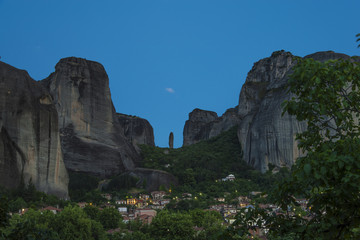 Meteora village at night, Greece