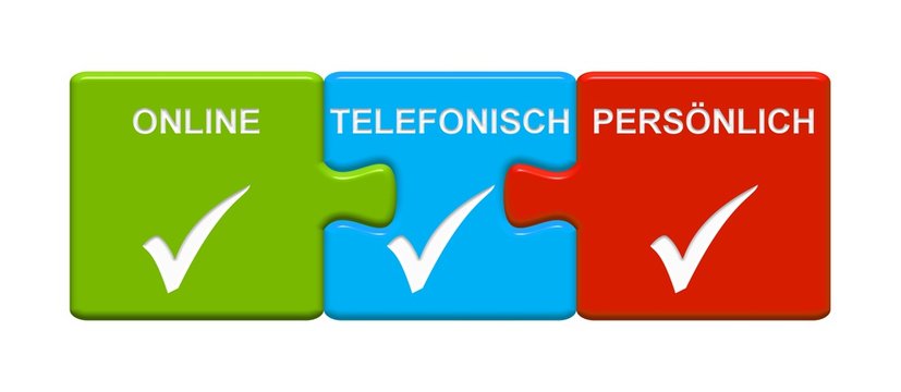 3 Puzzle Buttons zeigen Online Telefonisch Pers&ouml;nlich