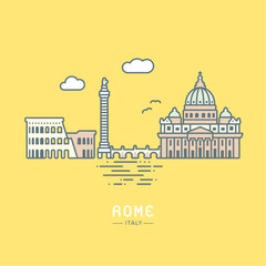 Rome city landmarks flat vector illustration