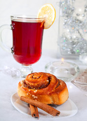 Cinnamon buns with hot drink.