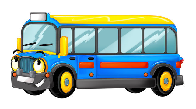 Cartoon happy and funny cartoon bus looking and smiling - illustration for children