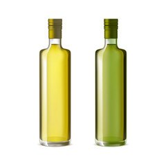 Realistic Detailed Olive Oil Glass Bottle Set. Vector