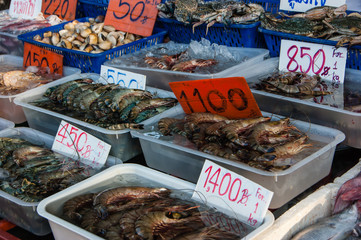 fresh seafood on the market in Thailand