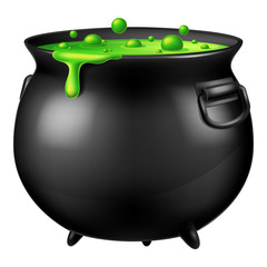 Naklejka premium Halloween witch cauldron with bubbling green goo. Vector illustration.