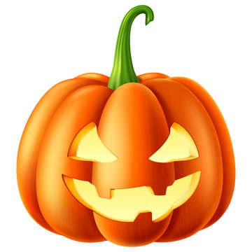 Halloween pumpkin with a carved out scary smiling face. Vector illustration.