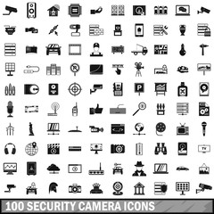 100 security camera icons set, simple style 