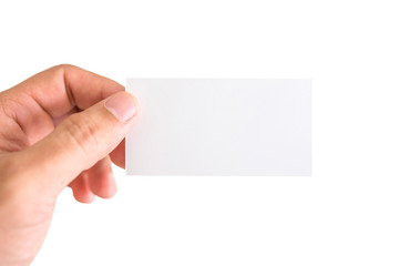 Obraz premium Men hand with business paper isolated on white background,Clipping Path.