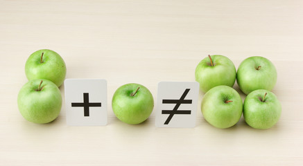 School card and apple with math problems