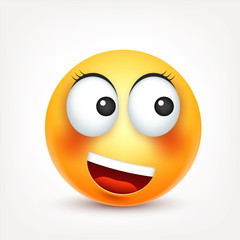 Naklejka premium Smiley,emoticon. Yellow face with emotions. Facial expression. 3d realistic emoji. Sad,happy,angry faces.Funny cartoon character.Mood. Web icon. Vector illustration.