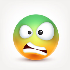 Fototapeta na wymiar Smiley,emoticon. Yellow face with emotions. Facial expression. 3d realistic emoji. Sad,happy,angry faces.Funny cartoon character.Mood. Web icon. Vector illustration.
