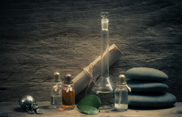 Plakat Vials of perfume oils in fragrance lab