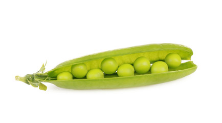 Fresh green peas on white background