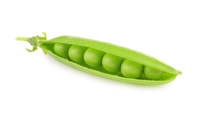 Fresh green peas on white background